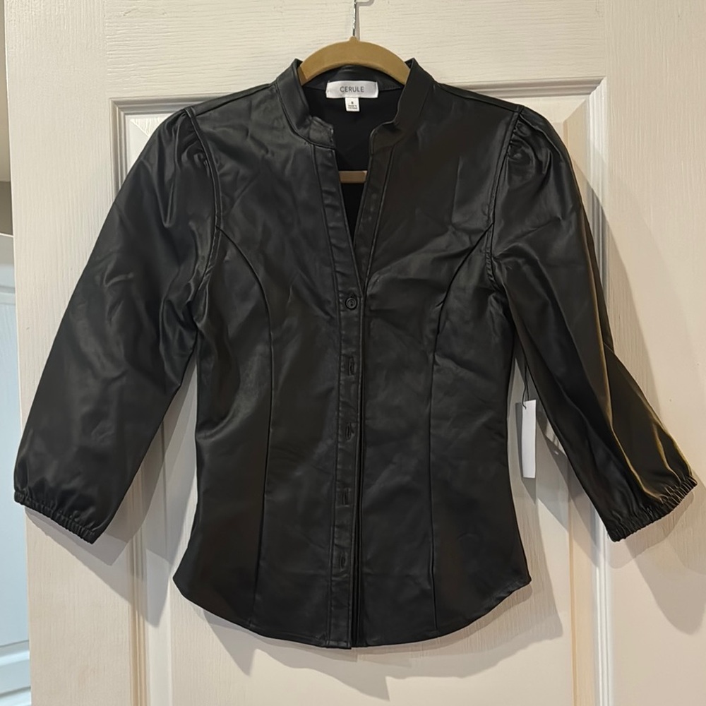 Black Blouse with 3/4 Sleeves and Mandarin Collar